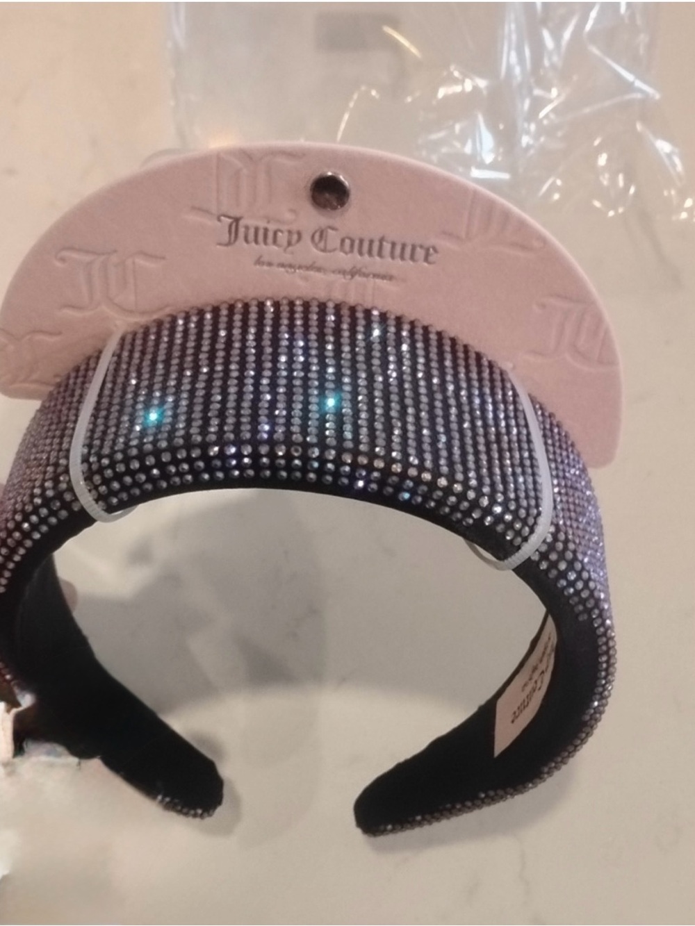 New Juicy Couture Black Crystal-Embellished Padded Headband